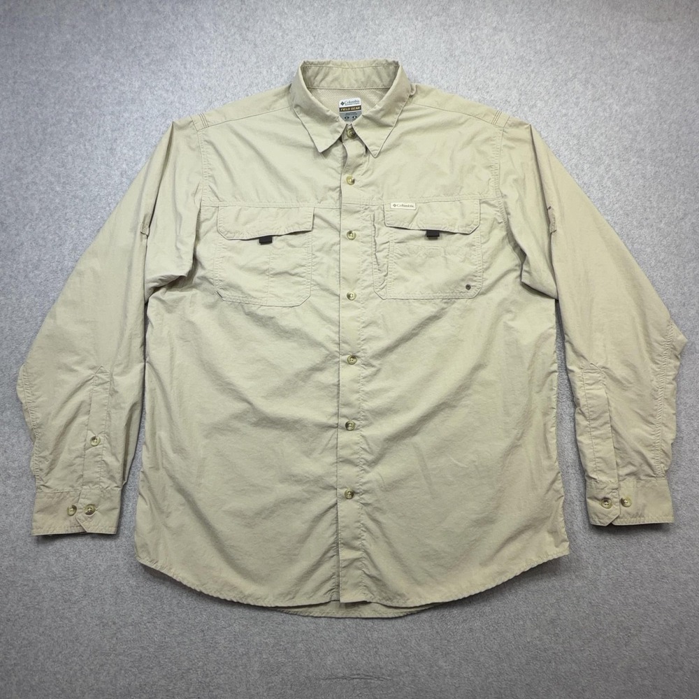 Columbia Shirt Mens Large Beige Fishing Vented Field Gear Long Sleeve Button